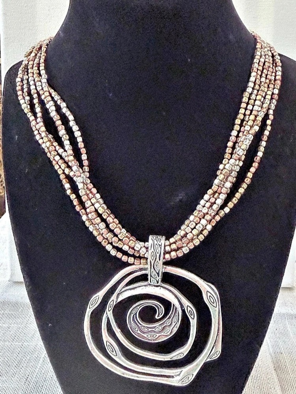 Premier Designs Retired Boho Multi-Strand Metallic Bronze Seed Bead & Silvertone